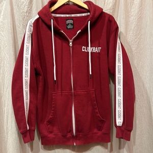 ⚜️ EUC deep red & white David Dobrik CLICKBAIT zip-hoodie kangaroo pockets